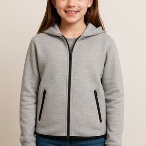 Champion Hooded Jacket Victory Fleece Full Zip Zip Pockets Gray L 10-12